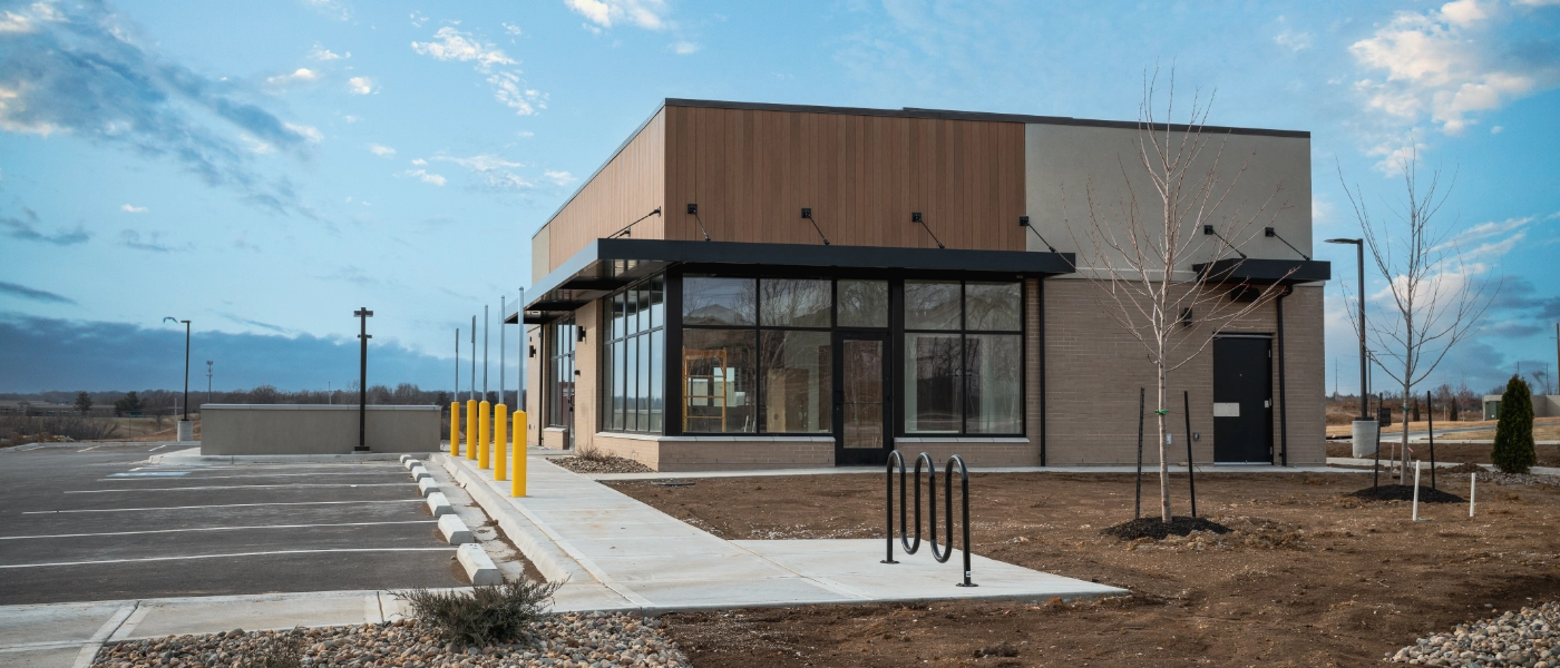 A newly-constructed commercial building