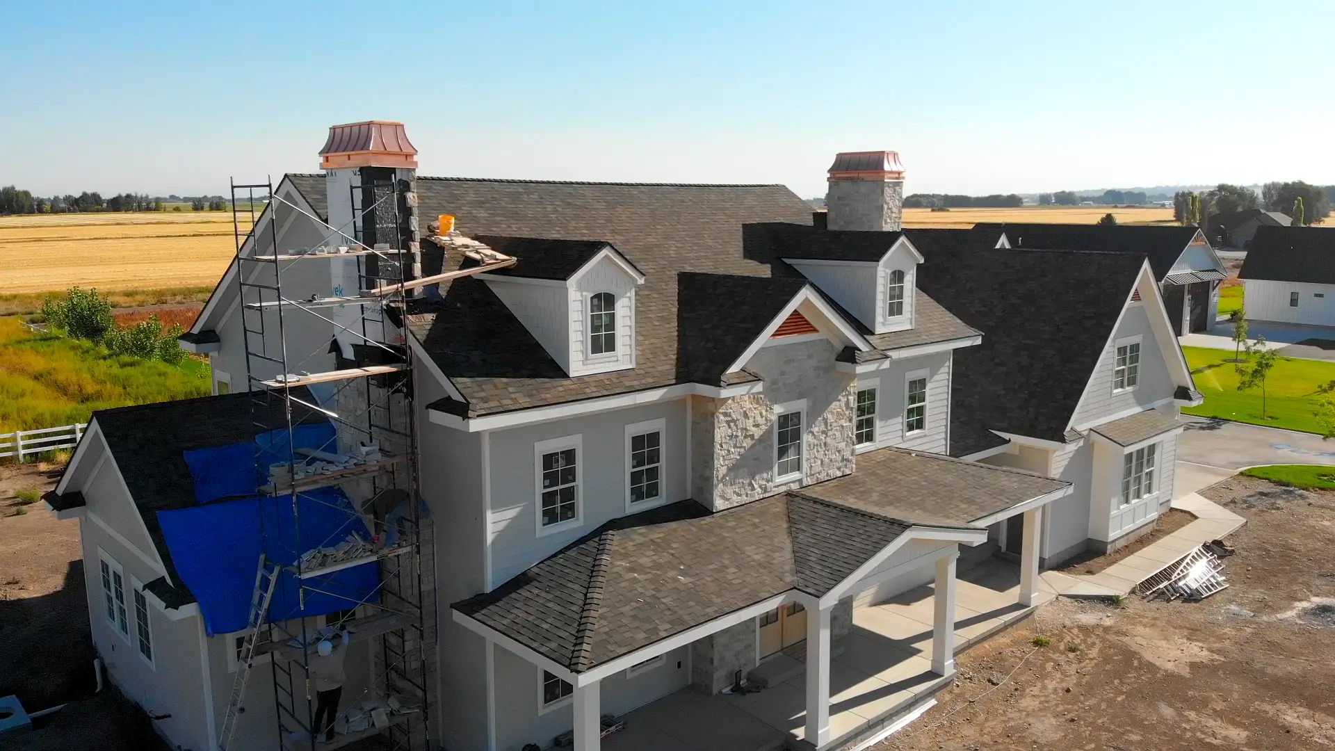 A two-story house under construction